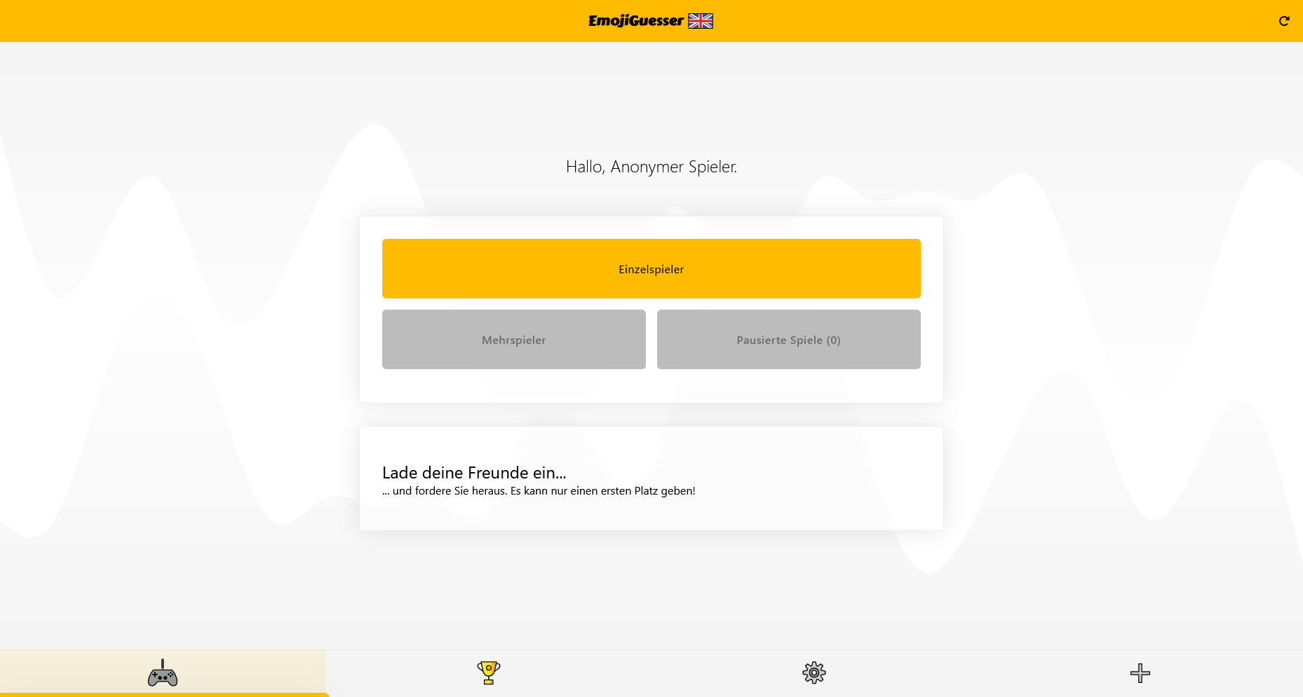 Startseite des Spiels