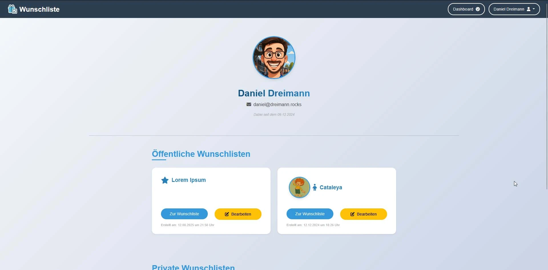 Wunschliste Öffentliches Profil