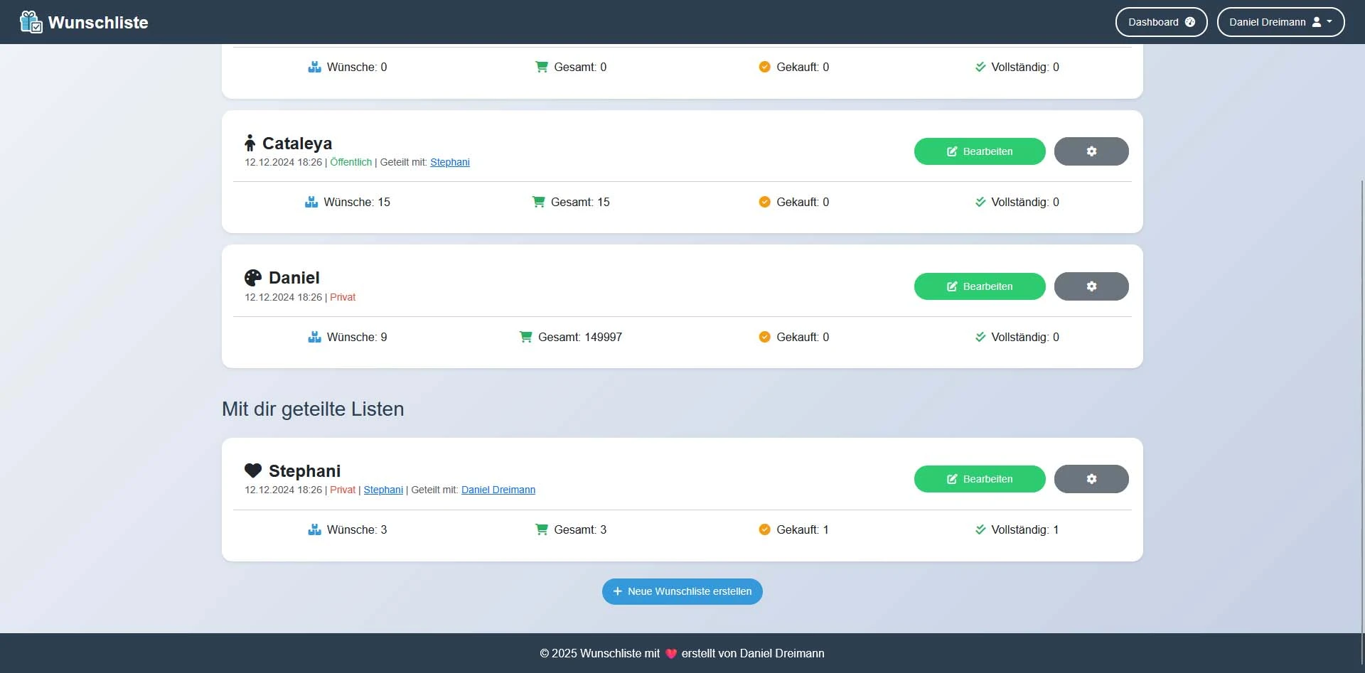 Wunschliste Geteilte Liste