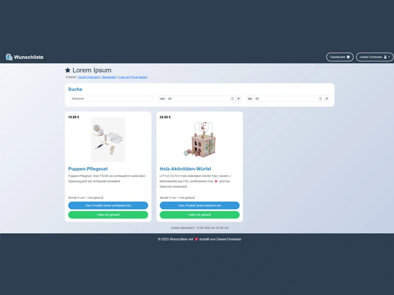 Universelle Wunschliste - Artikel von jeder Webseite sammeln und teilen